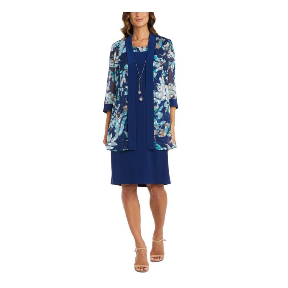 NWT R&M RICHARDS WOMAN Womens Navy Open Front 3/4 Sleeves Jacket Plus 14W